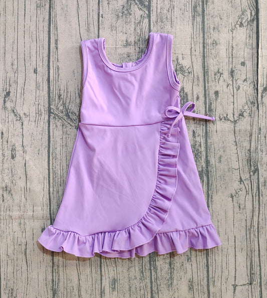 Baby Girls Purple Sleeveless Yoga Shorts Ruffle Knee Length Dresses Preorder