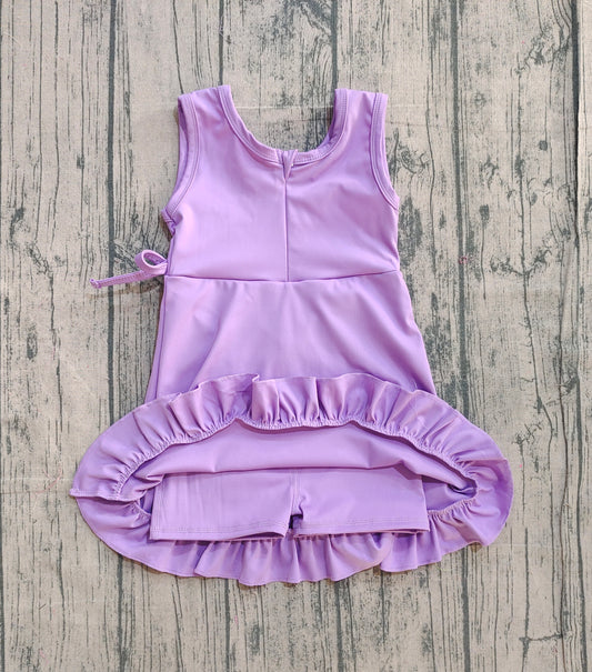 Baby Girls Purple Sleeveless Yoga Shorts Ruffle Knee Length Dresses Preorder