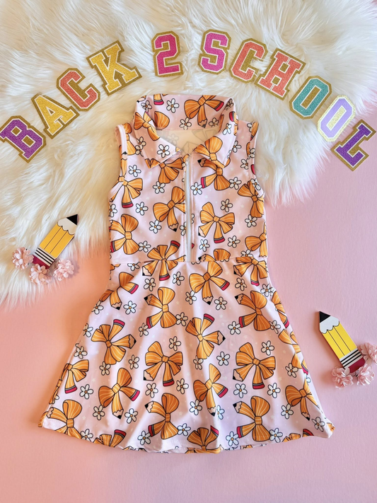 Baby Girls Pencil Bows Flowers Back to School Yoga Shorts Knee Length Dresses Preorder