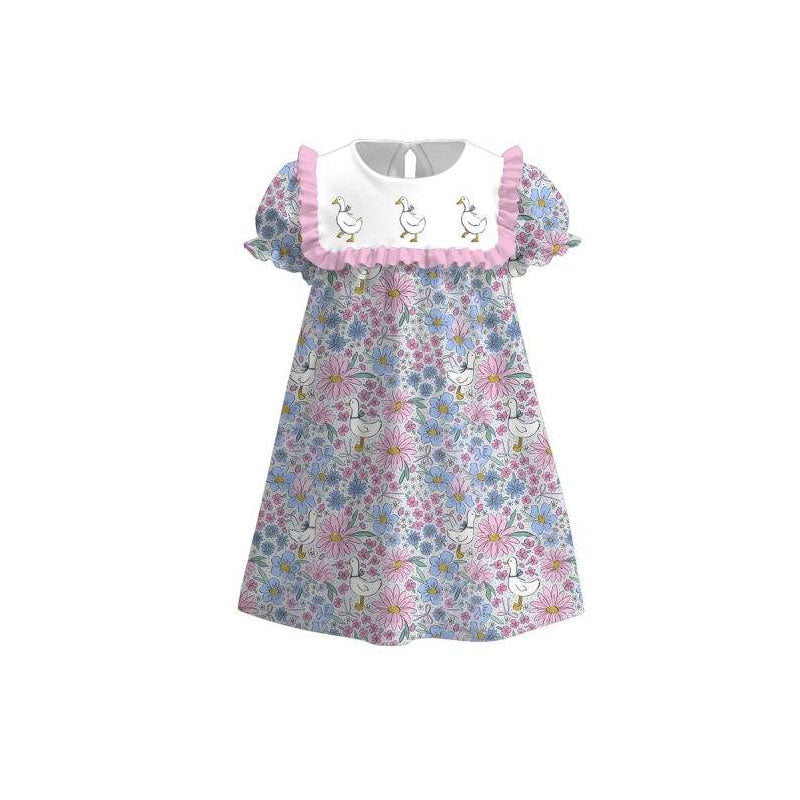 Baby Girls Gooses Floral Ruffle Sleeve Knee Length Dresses Preorder