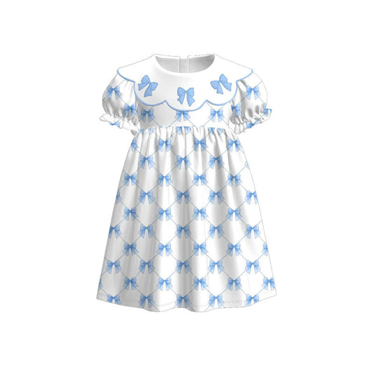 Baby Girls Blue Bows Checked Ruffle Sleeve Knee Length Dresses Preorder