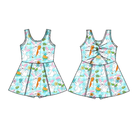 Baby Girls Sleeveless Rabbits Carrots Easter Yoga Shorts Knee Length Dresses Preorder