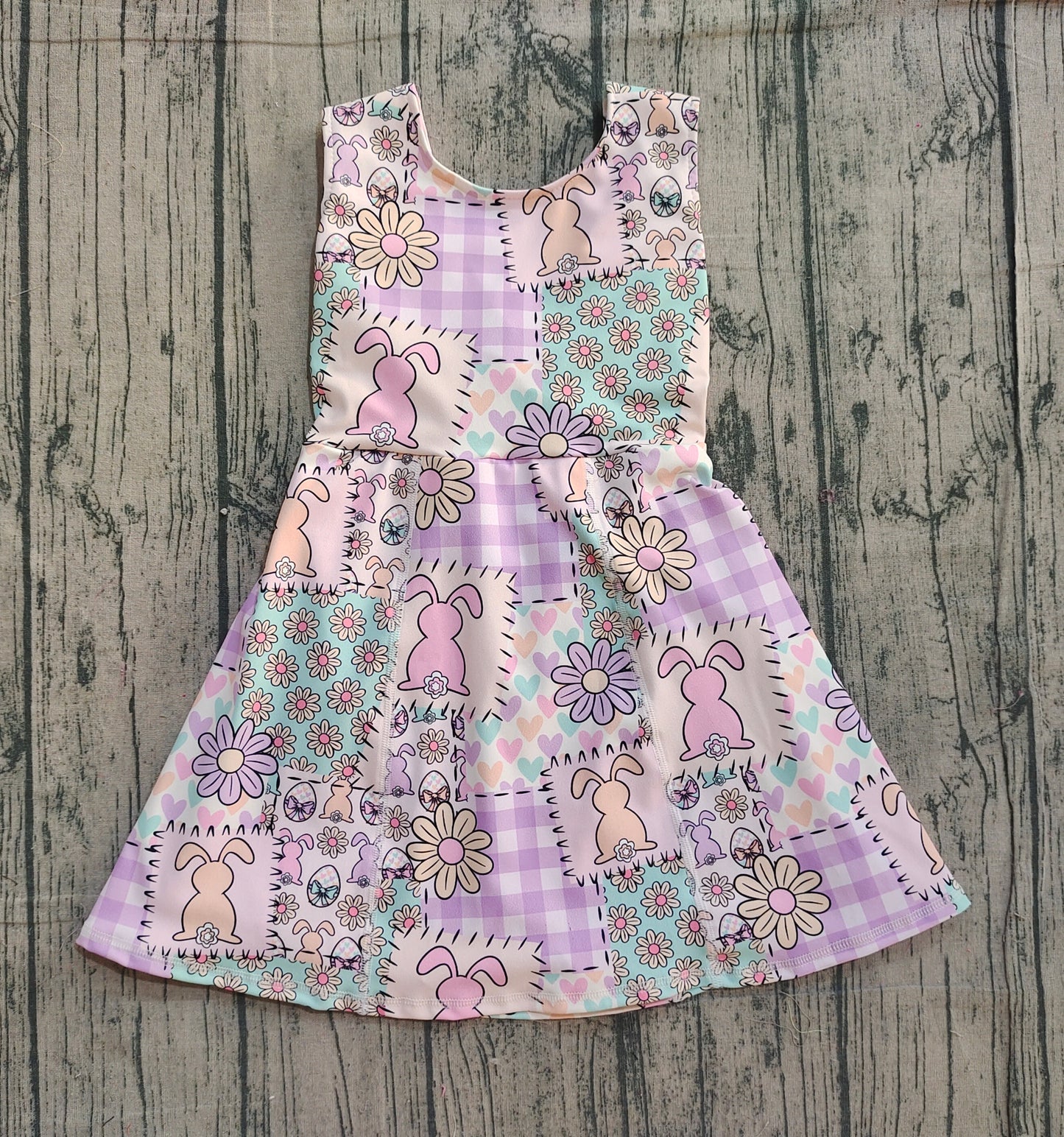 Baby Girls Sleeveless Rabbits Flowers Checked Easter Yoga Shorts Knee Length Dresses Preorder