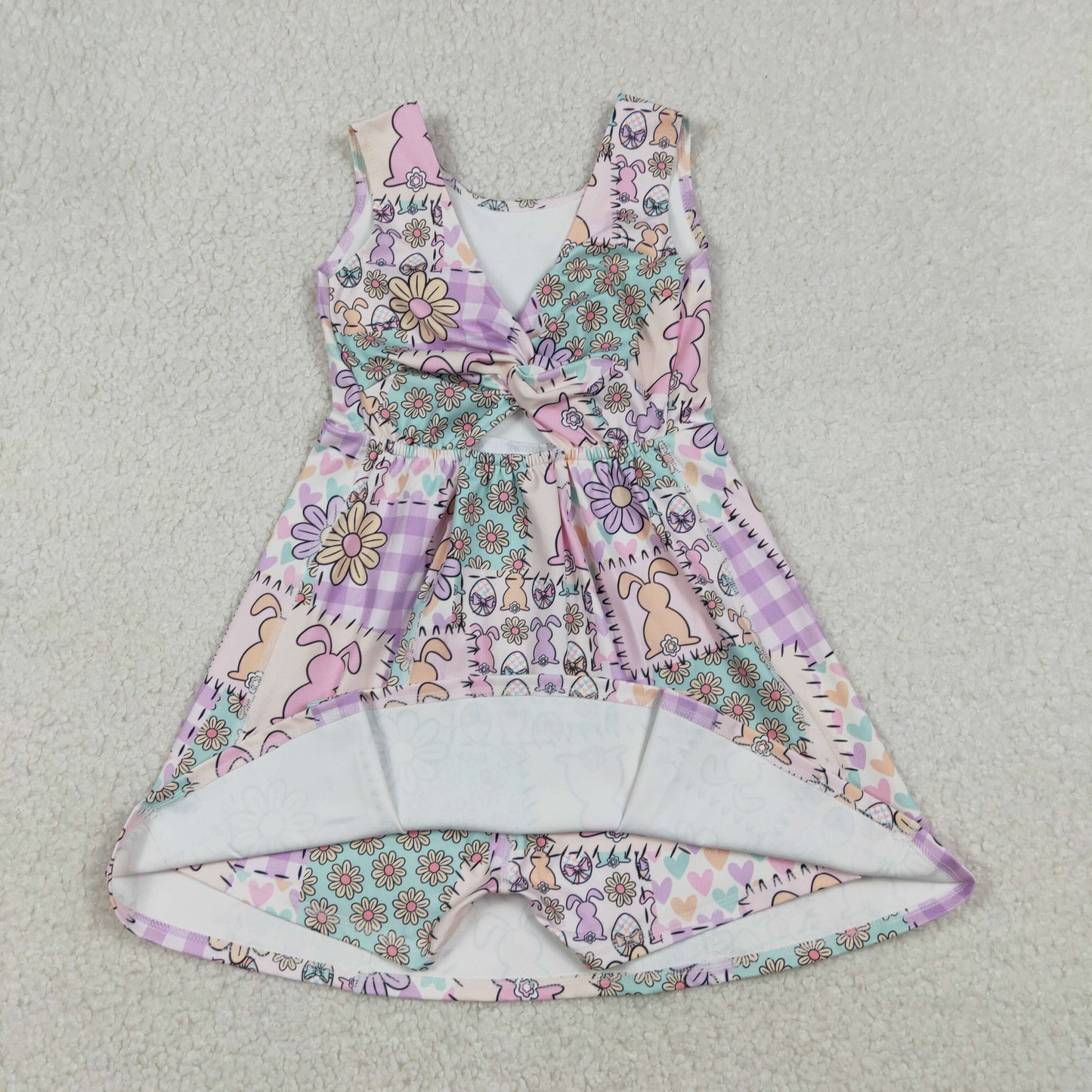 Baby Girls Rabbits Flowers Checked Easter Yoga Active Shorts Knee Length Dresses