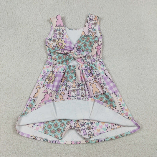 Baby Girls Rabbits Flowers Checked Easter Yoga Active Shorts Knee Length Dresses