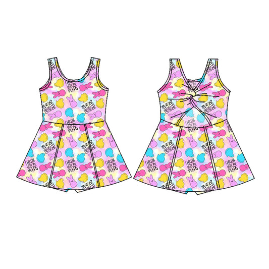 Baby Girls Sleeveless Colorful Rabbits Chicks Easter Yoga Shorts Knee Length Dresses Preorder