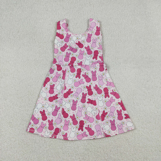 Baby Girls Pink Rabbits Daisy Easter Yoga Active Shorts Knee Length Dresses