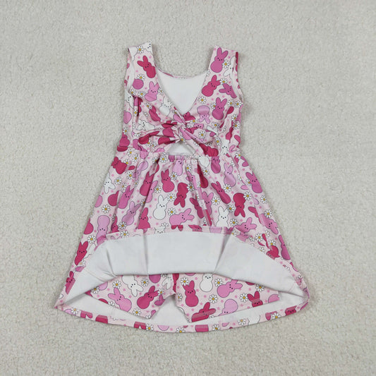 Baby Girls Pink Rabbits Daisy Easter Yoga Active Shorts Knee Length Dresses