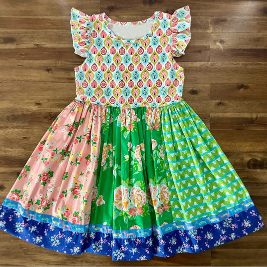 Baby Girls Flowers Ladybirds Patchwork Knee Length Dresses Preorder