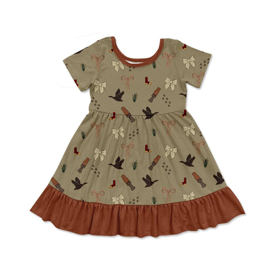 Baby Girls Ducks Calls Bows Hunting Ruffle Knee Length Dresses Preorder