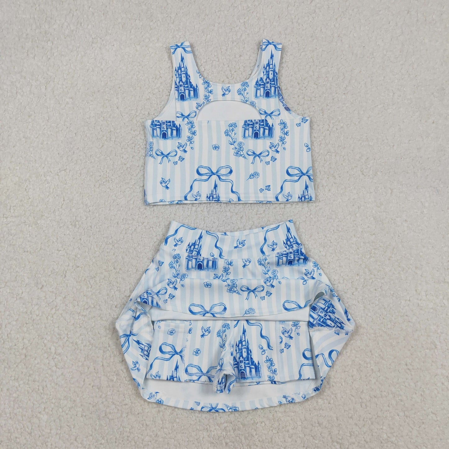 Sibling Baby Girls Castles Bows Clothes Sets Knee Length Dress Rompers