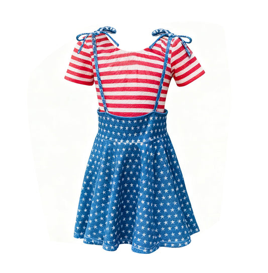 Baby Girls Red Stripe Shirt Blue Stars Dresses 2 Piece Clothes Sets Preorder