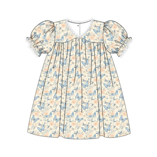 Baby Girls Short Sleeve Ruffle Flowers Butterfly Knee Length Dresses Preorder