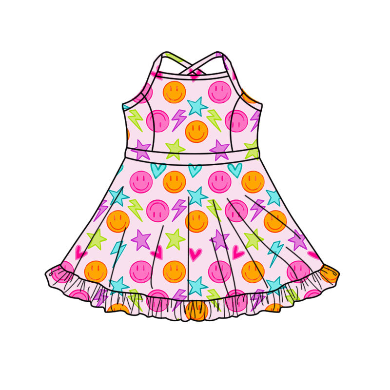 Baby Girls Strap Smiles Hearts Yoga Shorts Ruffle Knee Length Dresses Preorder