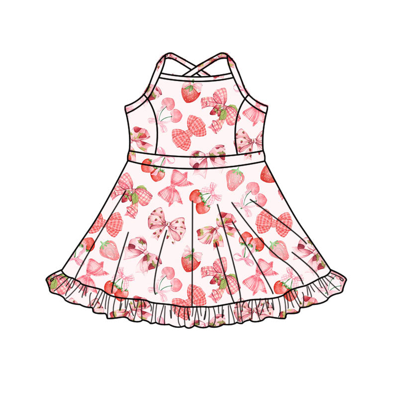 Baby Girls Bows Strawberry Yoga Shorts Ruffle Knee Length Dresses Preorder