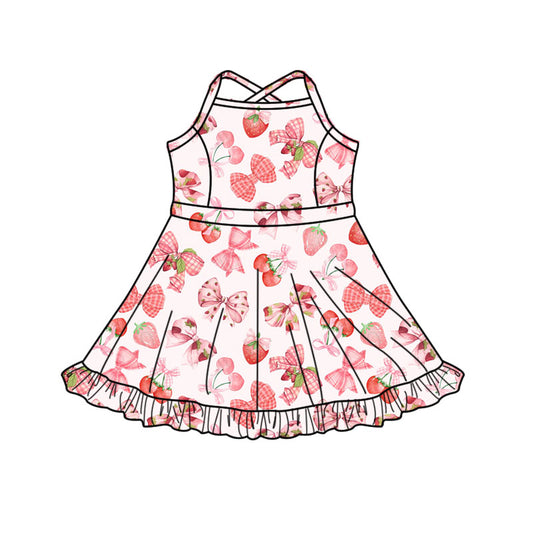 Baby Girls Bows Strawberry Yoga Shorts Ruffle Knee Length Dresses Preorder