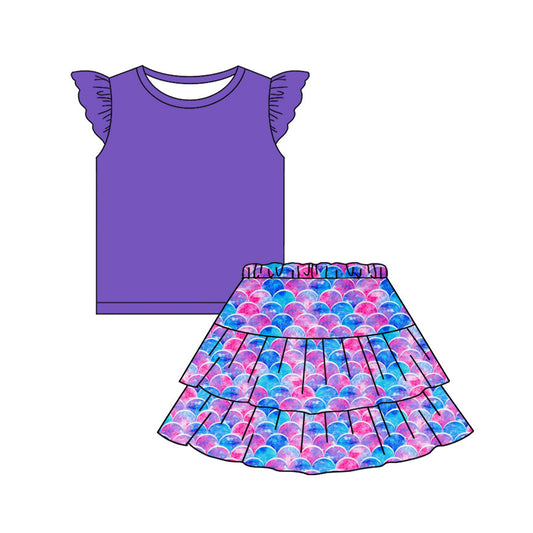 Baby Girls Purple Flutter Sleeve Mermaid Skirts Clothes Sets Preorder
