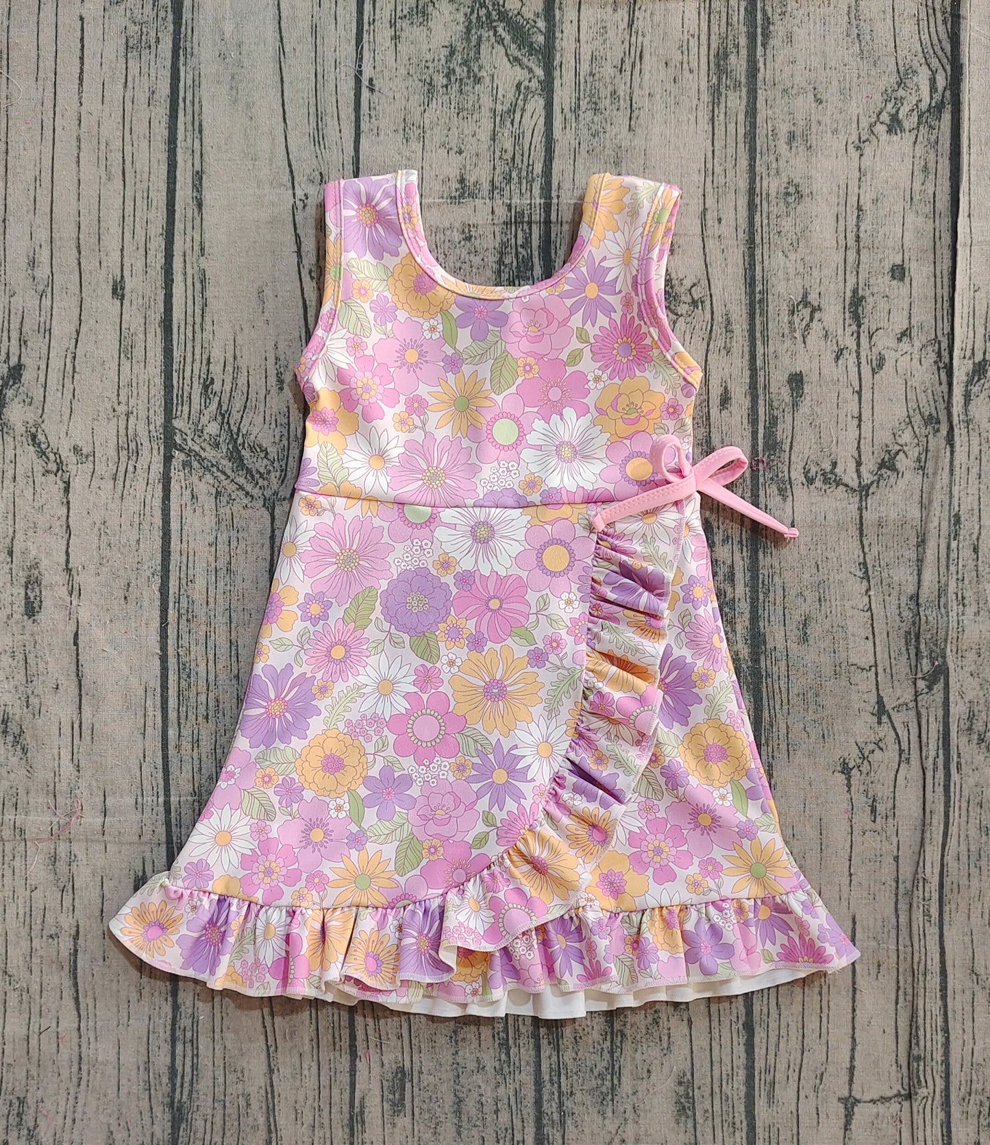 Baby Girls Sleeveless Colorful Flowers Shorts Yoga Ruffle Knee Length Dresses Preorder