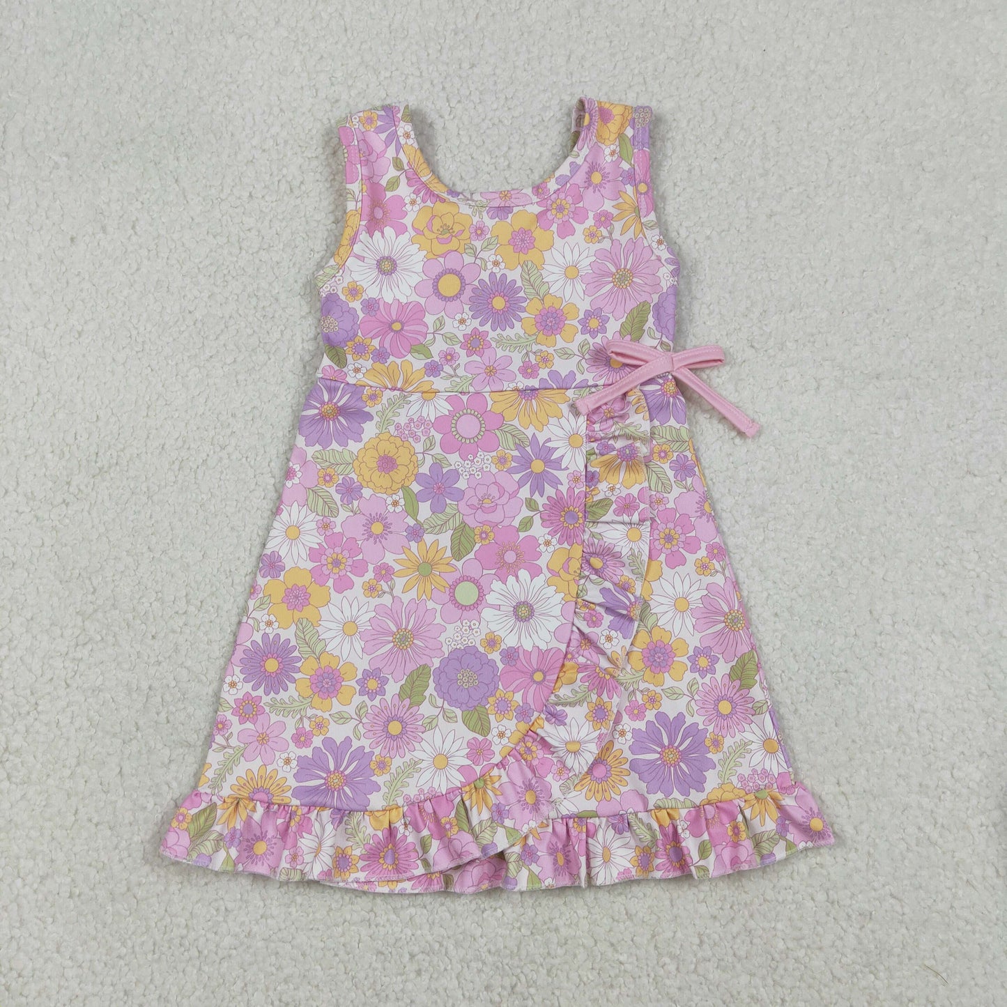 Baby Girls Sleeveless Colorful Flowers Yoga Active Shorts Ruffle Knee Length Dresses