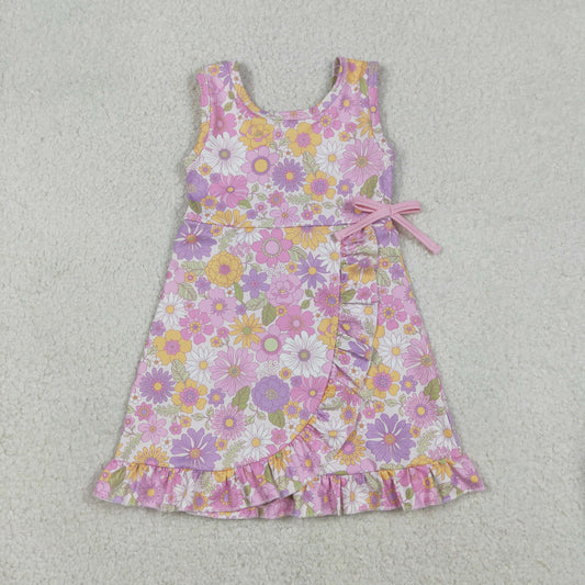 Baby Girls Sleeveless Colorful Flowers Yoga Active Shorts Ruffle Knee Length Dresses