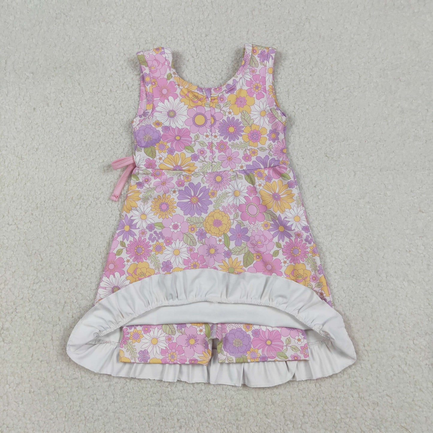Baby Girls Sleeveless Colorful Flowers Yoga Active Shorts Ruffle Knee Length Dresses