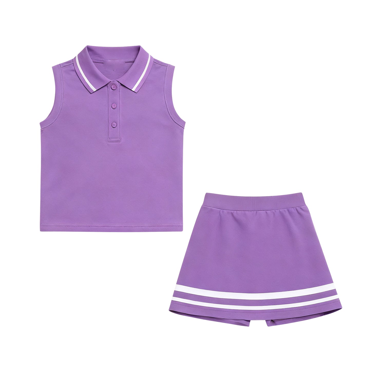 Baby Girls Purple Sleeveless Button Vests Skirt Shorts Yoga Clothes Sets Preorder