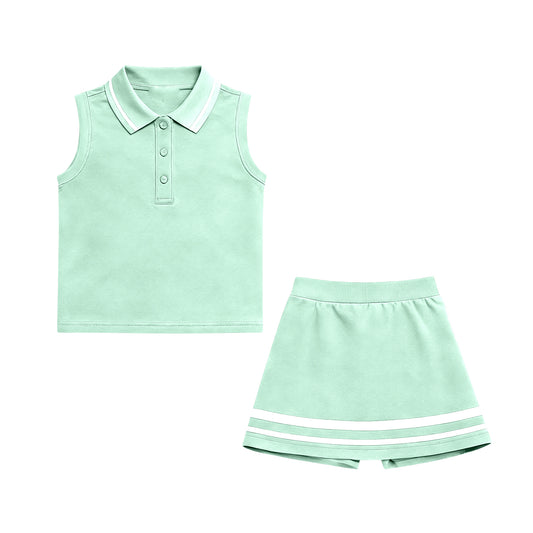 Baby Girls Aqua Sleeveless Button Vests Skirt Shorts Yoga Clothes Sets Preorder