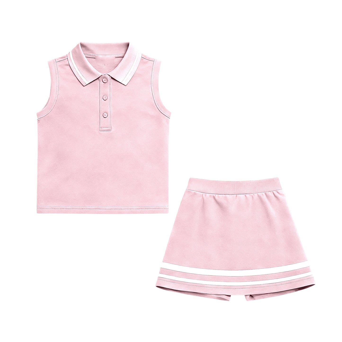 Baby Girls Pink Sleeveless Button Vests Skirt Shorts Yoga Clothes Sets Preorder