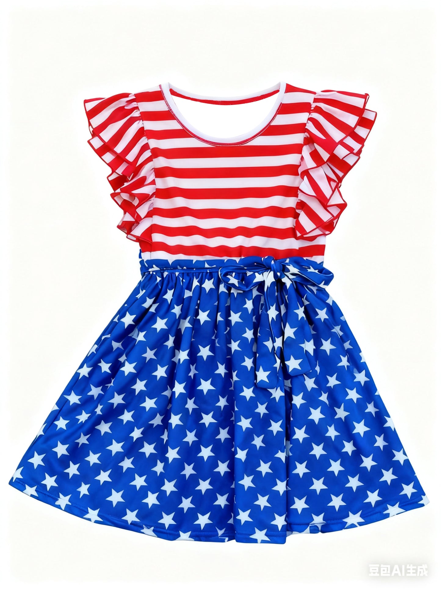 Baby Girls Red Blue Stripe Stars 4th of July Knee Length Dresses Preorder