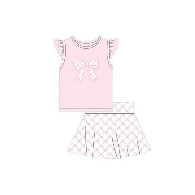 Baby Girls Pink Bows Top Checked Skirt Shorts Clothes Sets Preorder