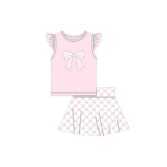 Baby Girls Pink Bows Top Checked Skirt Shorts Clothes Sets Preorder