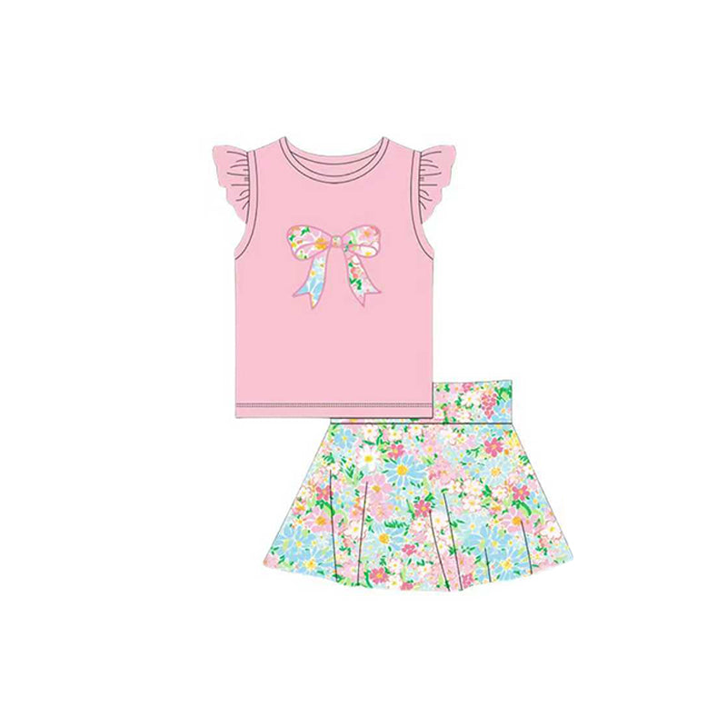 Baby Girls Pink Floral Bows Top Skirt Shorts Clothes Sets Preorder