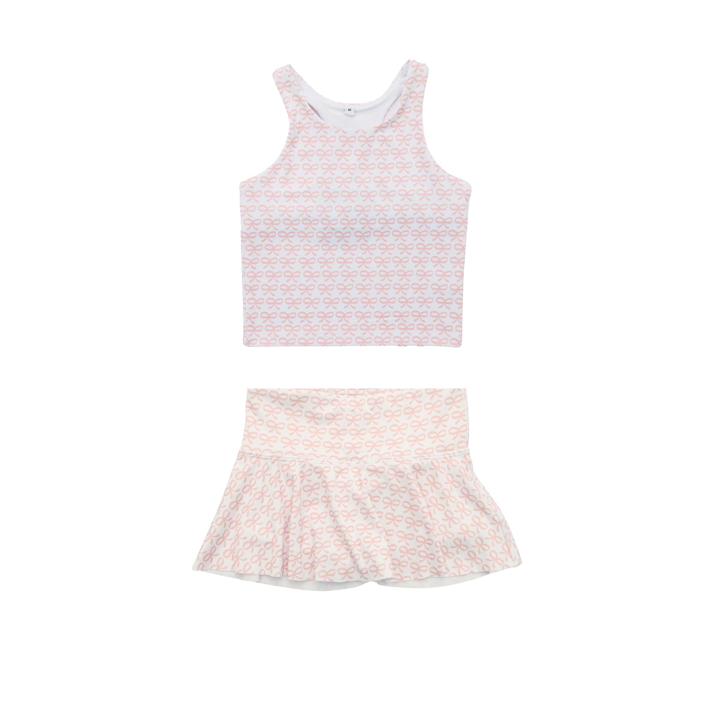 Baby Girls Peach Bows Vests Top Pleated Skirt Shorts Yoga Clothes Sets Preorder