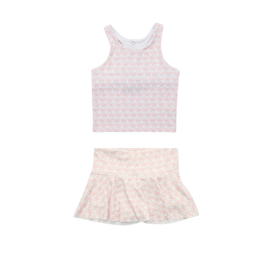 Baby Girls Peach Bows Vests Top Pleated Skirt Shorts Yoga Clothes Sets Preorder