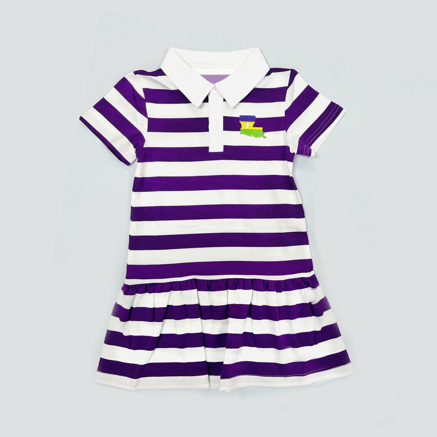 Baby Girls Mardigras Stripe Anchors Button Ruffle Knee Length Dresses Preorder