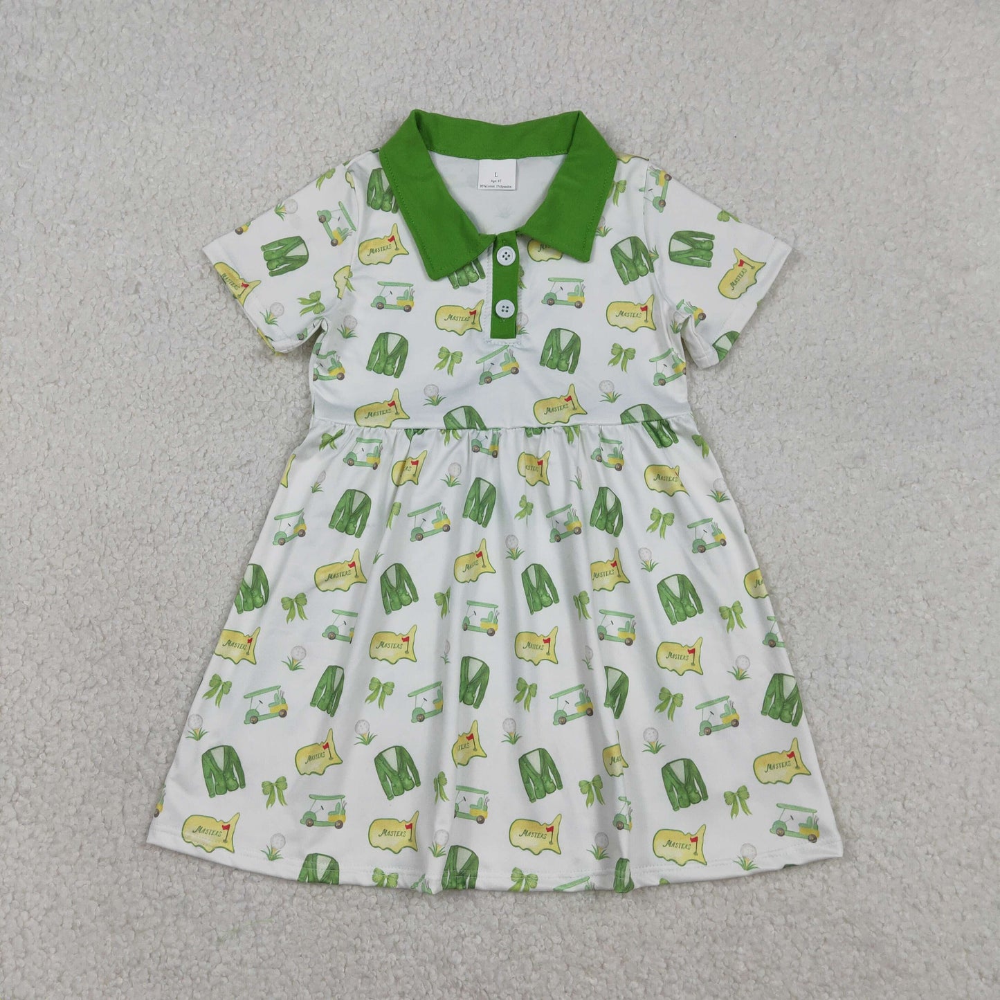 Baby Girls Green Golf Trucks Button Knee Length Dresses