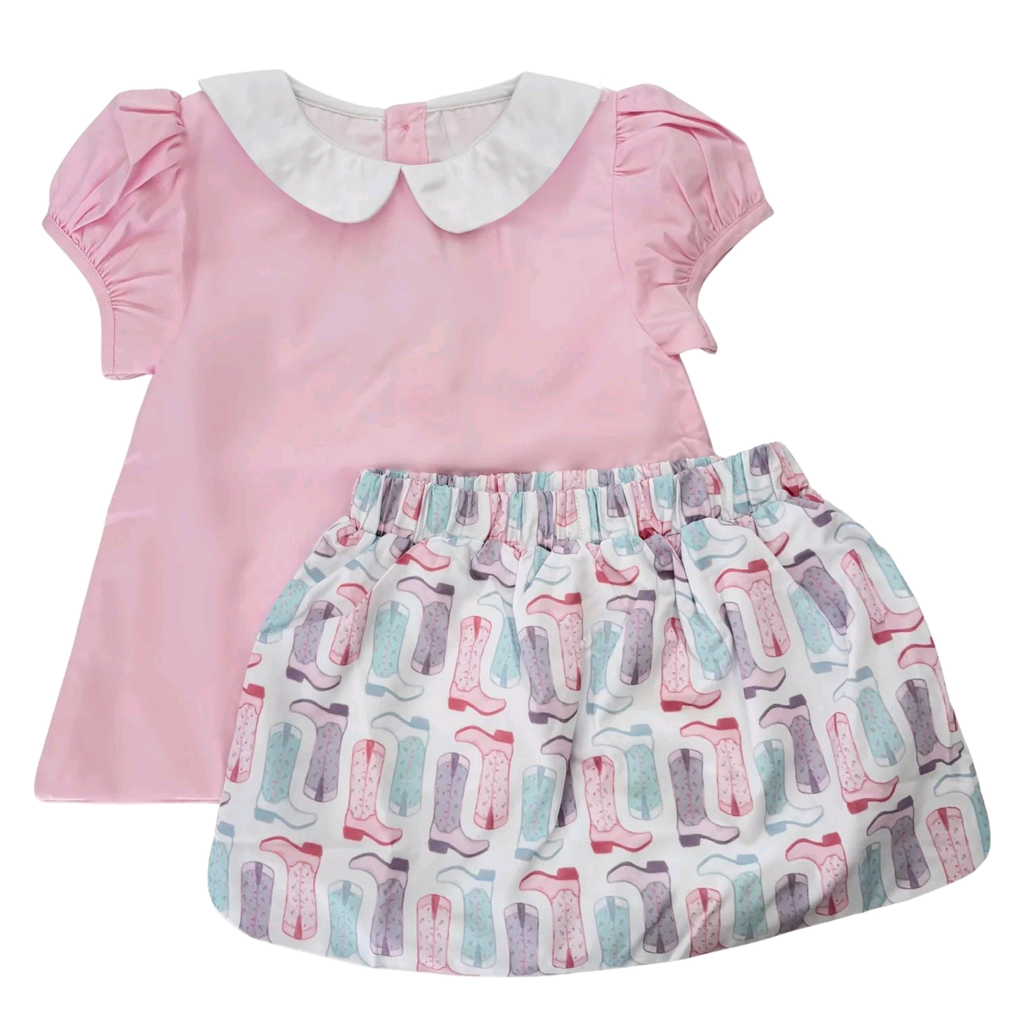 Baby Girls Pink Collar Tunic Western Boots Skirt Shorts Clothes Sets Preorder