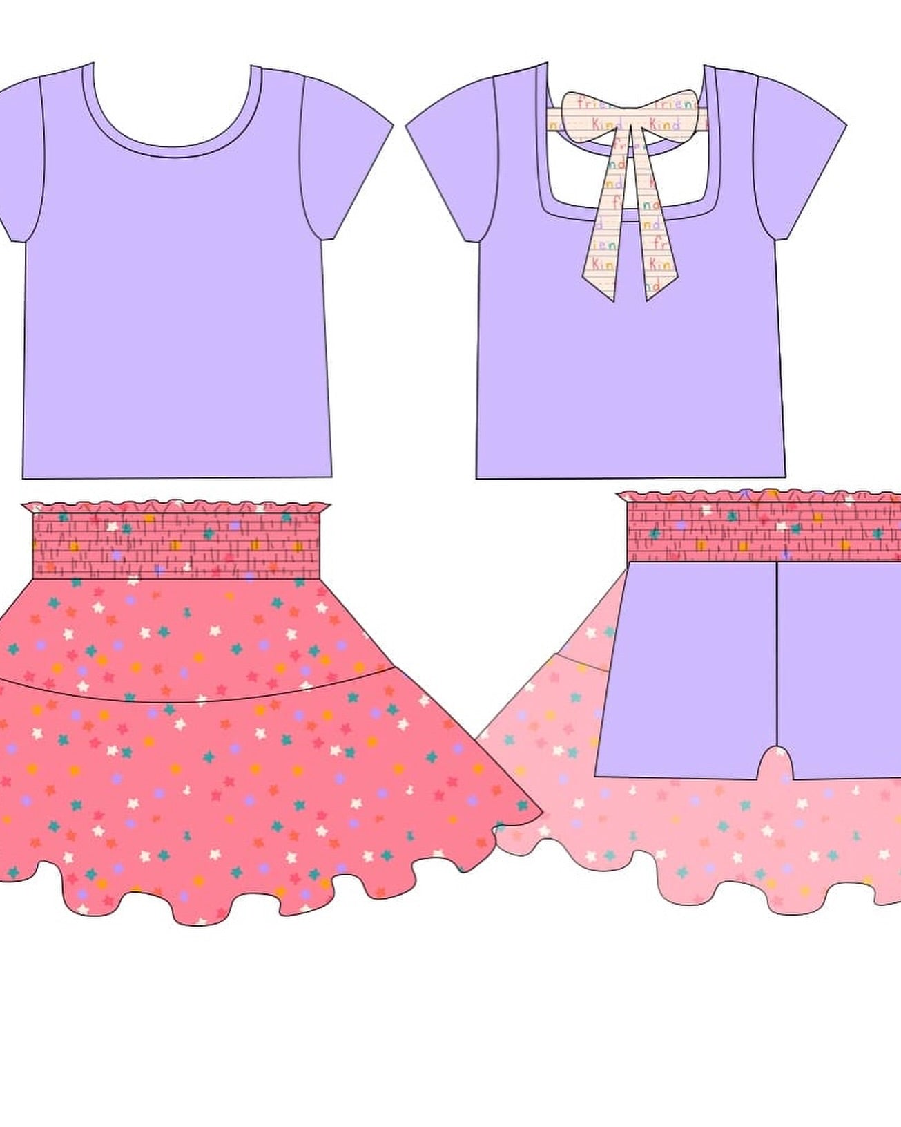 Baby Girls Purple Back Bows Top Stars Skirt Shorts Clothes Sets Preorder