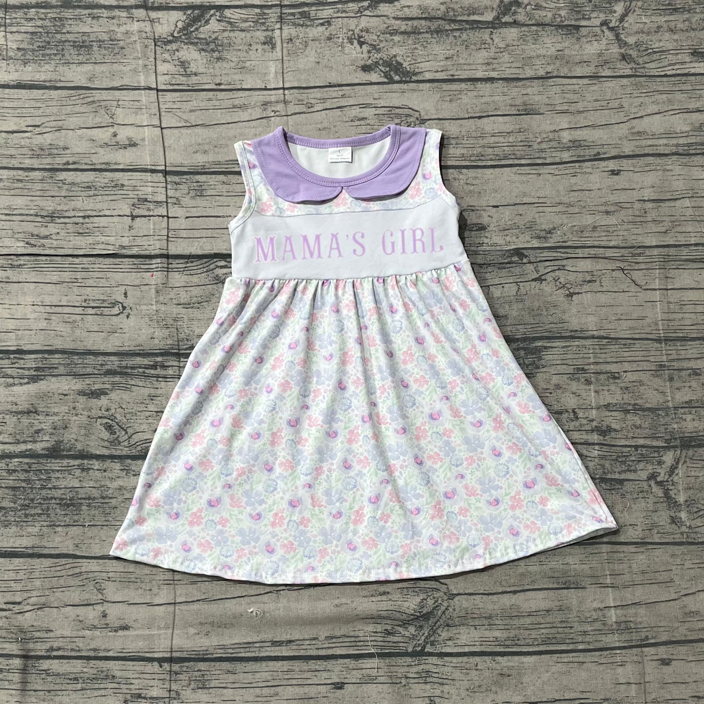 Embroidery Mama's Girl Lavender Floral Collar Knee Length Dresses Preorder