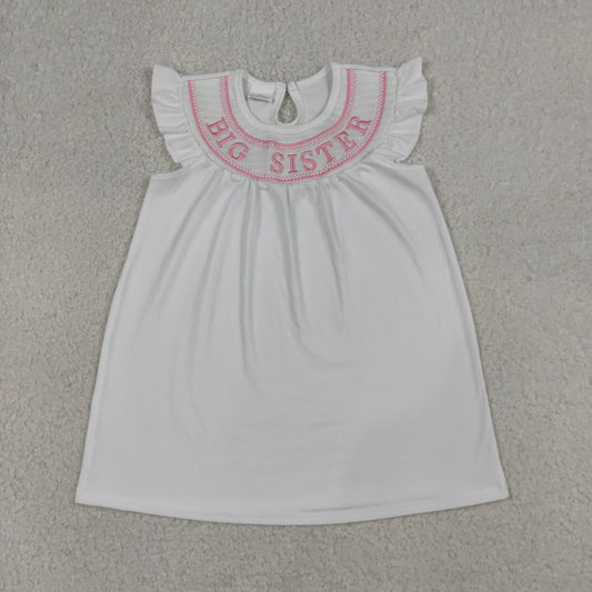 Sibling Baby Girls Flutter Sleeve Smocked Big Sister Knee Length Dresses