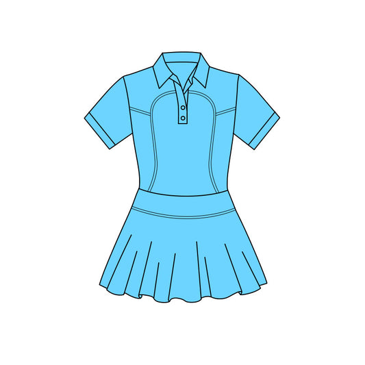 Baby Girls Aqua Short Sleeve Button Pleated Yoga Knee Length Dresses Preorder