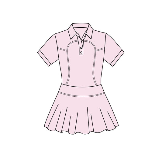 Baby Girls Light Pink Short Sleeve Button Pleated Yoga Knee Length Dresses Preorder