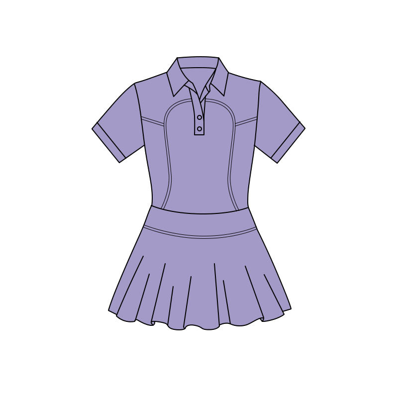 Baby Girls Lavender Short Sleeve Button Pleated Yoga Knee Length Dresses Preorder