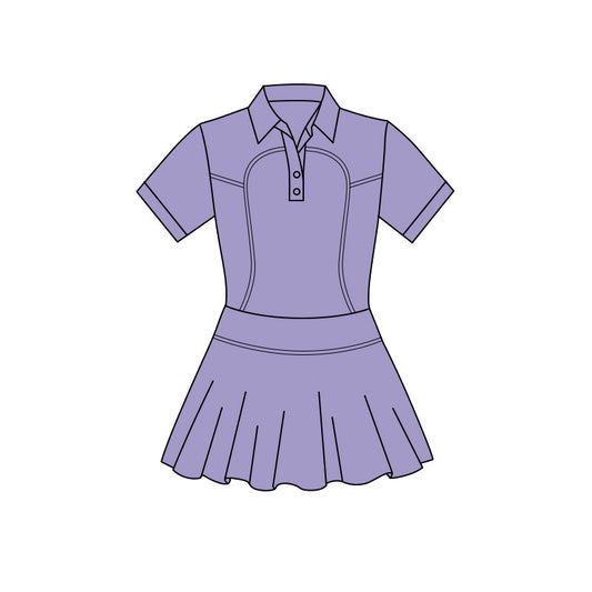 Baby Girls Lavender Short Sleeve Button Pleated Yoga Knee Length Dresses Preorder