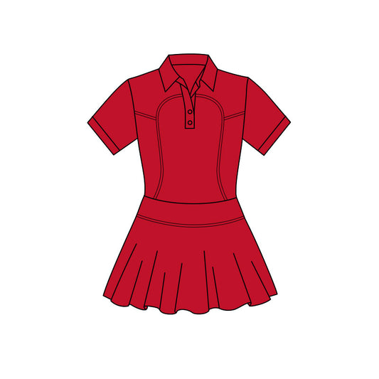 Baby Girls Red Short Sleeve Button Pleated Yoga Knee Length Dresses Preorder