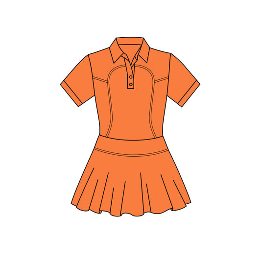Baby Girls Orange Short Sleeve Button Pleated Yoga Knee Length Dresses Preorder