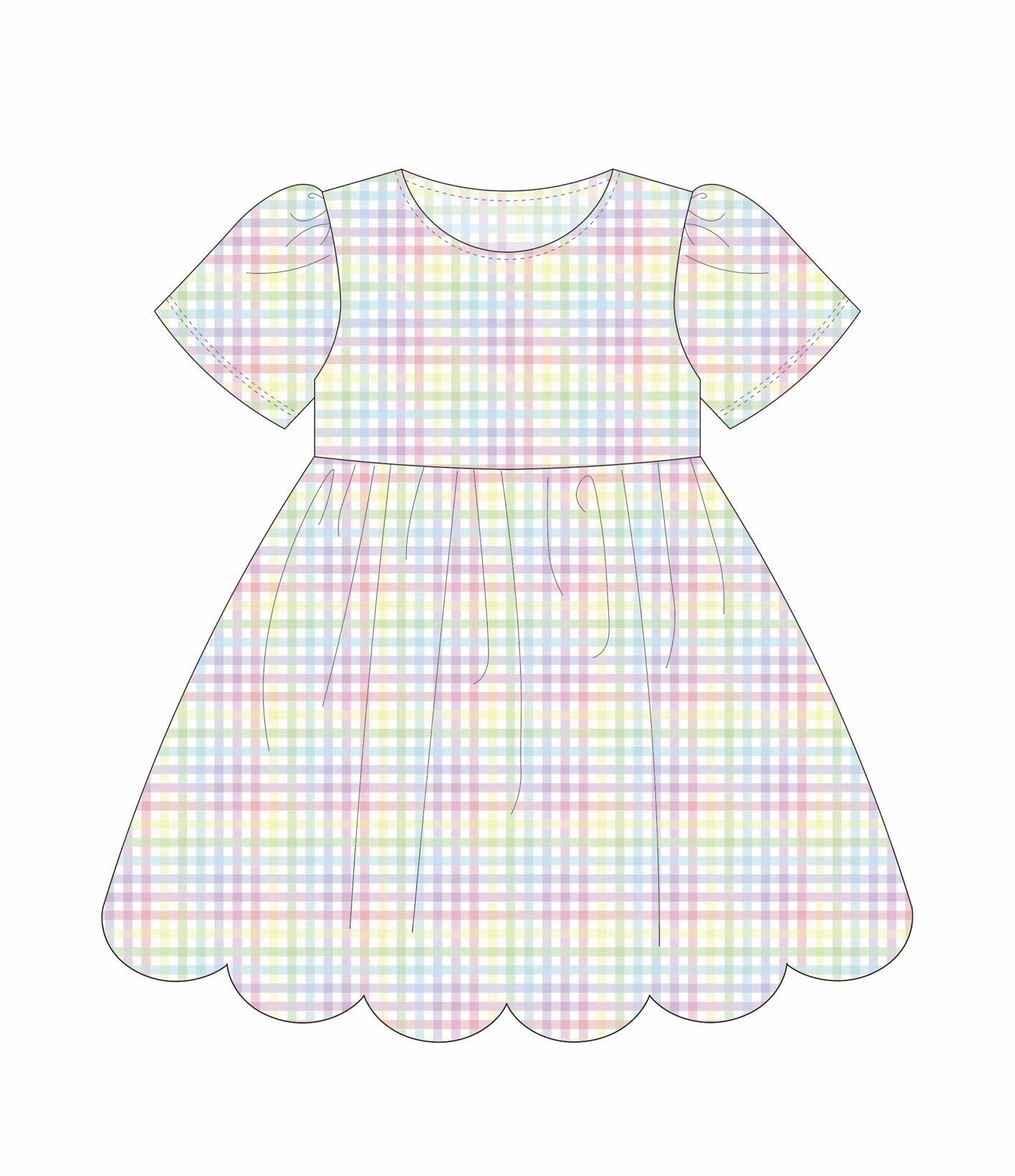 Baby Girls Short Sleeve Colorful Checked Ruffle Knee Length Dresses Preorder