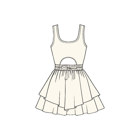 Baby Girls White Sleeveless Vest Ruffle Bottom Yoga Shorts Knee Length Dresses Preorder