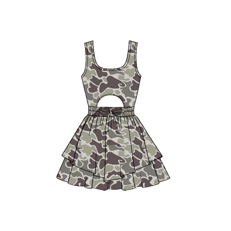 Baby Girls Southern Camo Sleeveless Vest Ruffle Bottom Yoga Shorts Knee Length Dresses Preorder