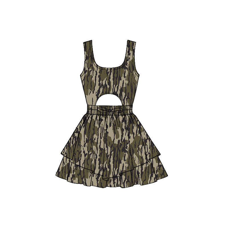 Baby Girls Southern Camo Sleeveless Vest Ruffle Bottom Yoga Shorts Knee Length Dresses Preorder